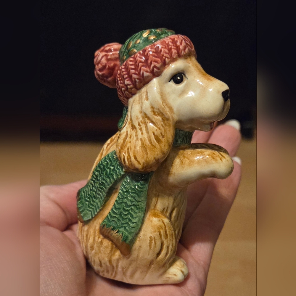 Fitz & Floyd Holiday Winter Cap Scarf Salt Or Pepper Shaker Cocker Spaniel Pup